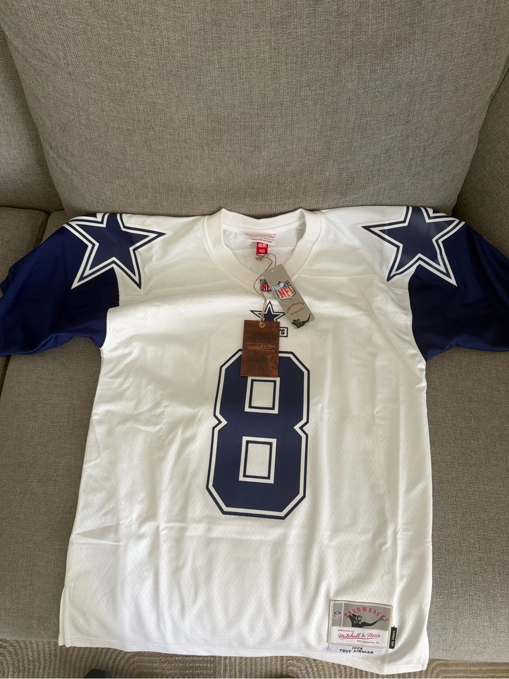 NFL White and Navy Cowboys #8 Throwback Jersey + free